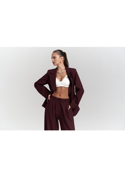 Halvyn Dar Kesim Blazer Bordo Takım