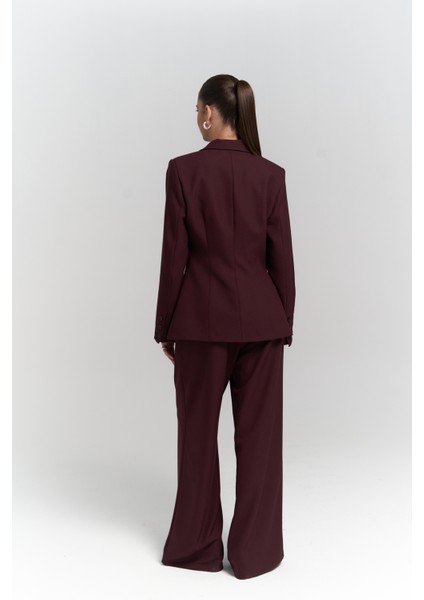 Halvyn Dar Kesim Blazer Bordo Takım
