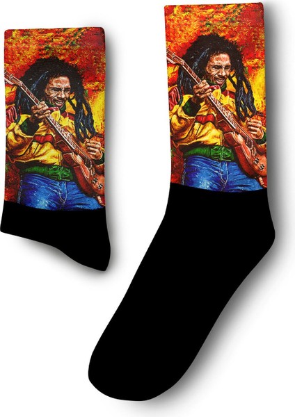 Bob Marley Gitar Renkli Çorap - Unisex