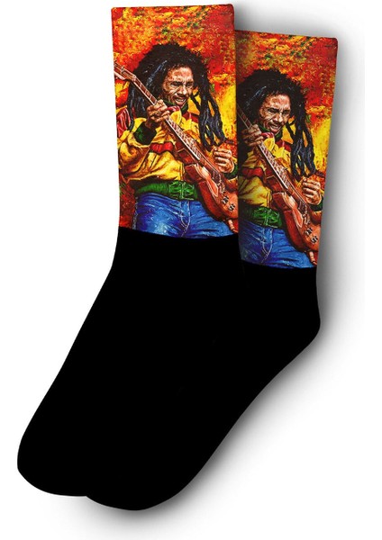 Bob Marley Gitar Renkli Çorap - Unisex