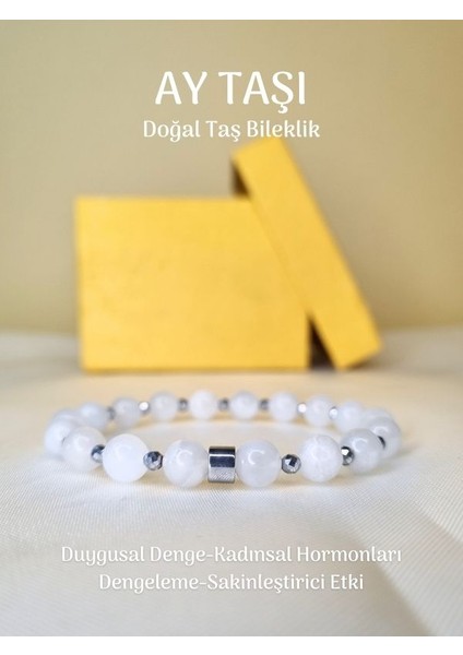 Yüksek Kalite Ay Taşı Doğal Taş Bileklik Kadınsal Hormon Dengeleme, Eril Dişil Dengesi, Sakinlik