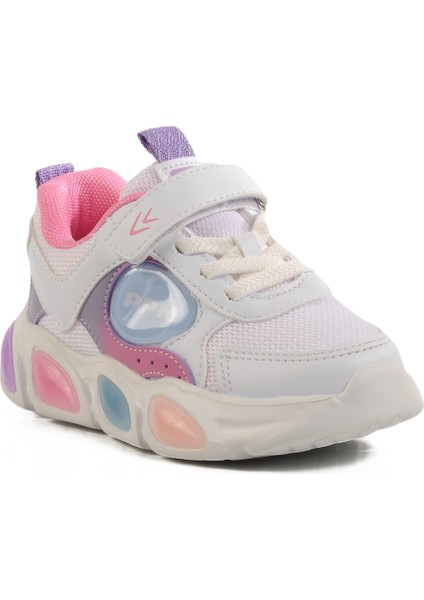 Beyaz Cırtlı Işıklı Hafif Kız Çocuk Spor Ayakkabı 1901 P modelleri