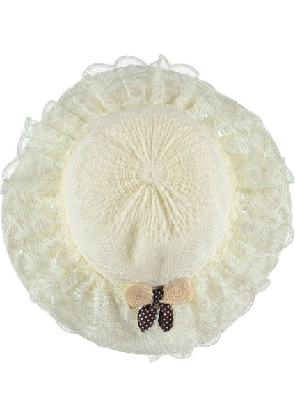 Kız Çocuk Hasır Fötr Plaj Şapka Tüllü Rattan Model 4/8 Yaş