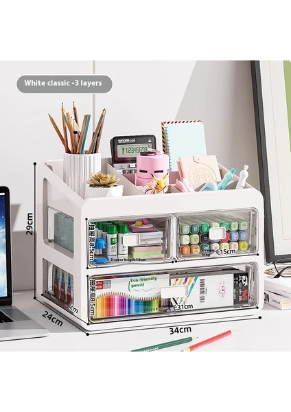 Kalemlik Düzenleyici Ofis Çok Fonksiyonlu Kırtasiye Rafı Akrilik Çekmece Tipi (Yurt Dışından)