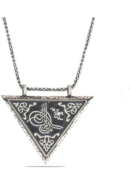 Gümüş Üçgen Içi Açılabilen Tuğra Muskalık Kolye