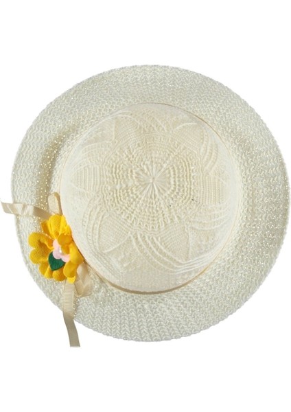 Kız Çocuk Hasır Rattan Model Plaj Yazlık Şapka Örgü Şapka 4/8 Yaş