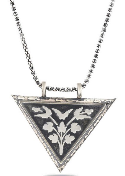 Gümüş Üçgen Içi Açılabilen Çiçek Muskalık Kolye