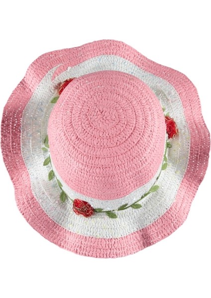 Yazlık Kız Çocuk Hasır Fötr Şapka Rattan Renkli Model 8/12 Yaş