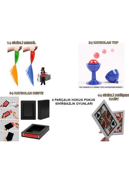 4&#39;lü Sihirbazlık Seti - Hokus Pokus Sihirli Numara Seti