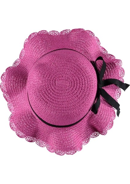 Kız Çocuk Hasır Fötr Plaj Şapka Rattan Şapka 4/8 Yaş