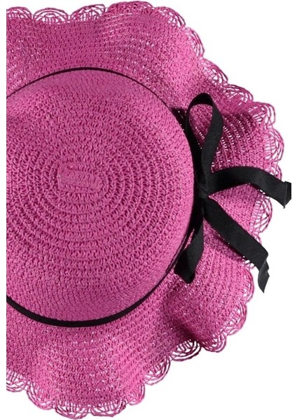 Kız Çocuk Hasır Fötr Plaj Şapka Rattan Şapka 4/8 Yaş