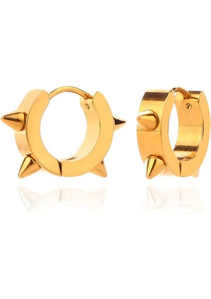 Sıkıştırmalı Gold Renk Çivili Spike Punk Unisex Çelik Küpe MSE3S