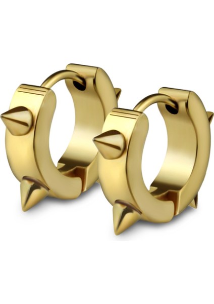 Sıkıştırmalı Gold Renk Çivili Spike Punk Unisex Çelik Küpe MSE3S fiyatları