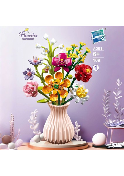 Çiçek Blok Maket Puzzle Yapboz Hediyelik El Yapımı Süs (Yurt Dışından)
