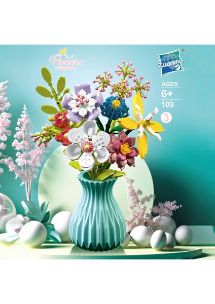 Çiçek Blok Maket Puzzle Yapboz Hediyelik El Yapımı Süs (Yurt Dışından)
