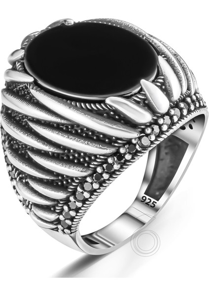 925 Ayar Gümüş Siyah Oniks Taşlı Erkek Yüzük