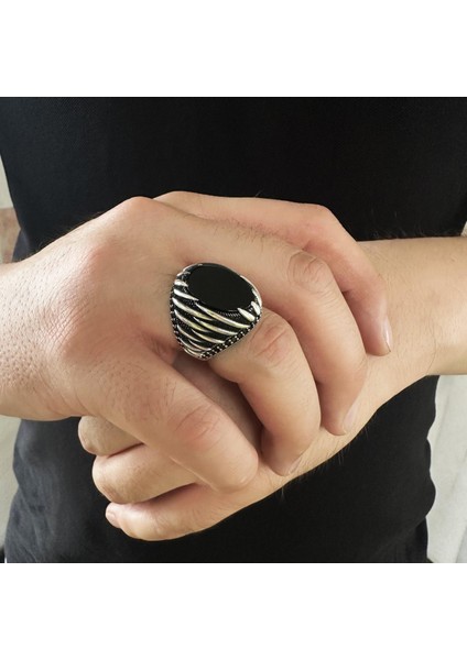925 Ayar Gümüş Siyah Oniks Taşlı Erkek Yüzük modelleri