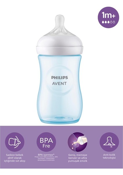 Avent Doğal Tepkili Natural Response Pp Biberon 260ML 1+ Ay Mavi