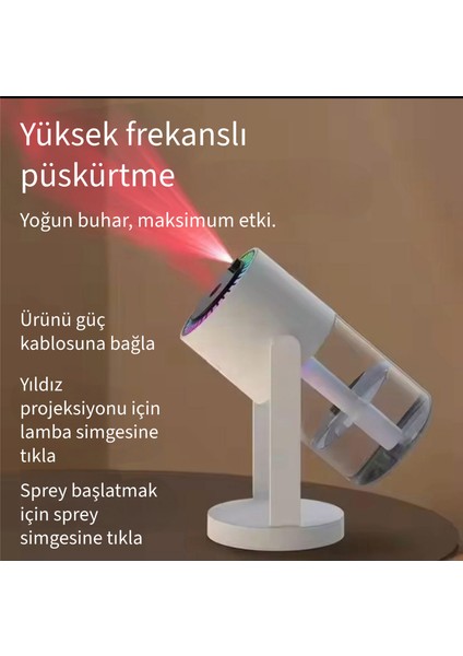 Yıldızlı Gökyüzü Efekti Humidifier 280 ml Ulrasonik Hava Nemlendirici Buhar Makinesi ve Aroma Difüzörü
