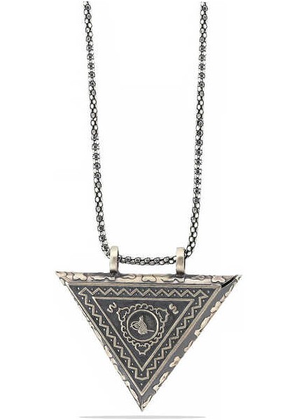 Gümüş Üçgen Içi Açılabilen Tuğra Muskalık Kolye