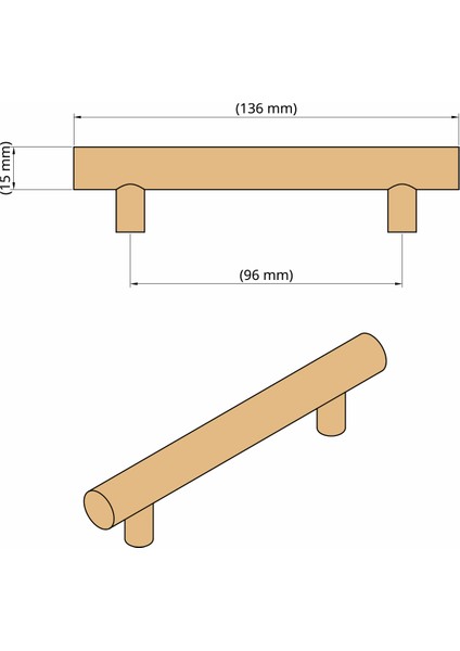 6 Adet Roll Ahşap Kulp Çekmece Kulpu Modern Dolap Kolu Mobilya Kulp Natürel