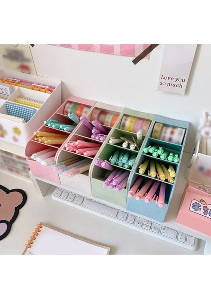 Lacivert Tarzı Sevimli Macaron Renkli Masaüstü Kalem Tutucu Organizatör Kalem Makyaj Fırça Saklama Kutusu 4 Bölme Kozmetik Organizer Kutuları (Yurt Dışından) modelleri