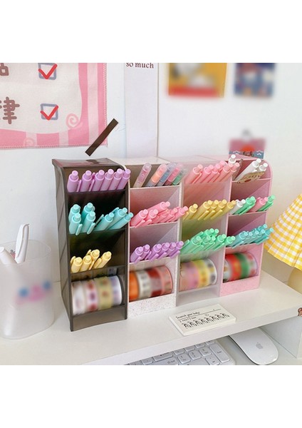 Lacivert Tarzı Sevimli Macaron Renkli Masaüstü Kalem Tutucu Organizatör Kalem Makyaj Fırça Saklama Kutusu 4 Bölme Kozmetik Organizer Kutuları (Yurt Dışından) fırsatları