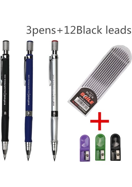 3pens Siyah Uç Stili Öğrenci Ofisi 2.0 Mekanik Kalem Üçgen Kaymaz Grolor Kalem Ucu Çizim Üstünde Kalemtıraş ile (Yurt Dışından)