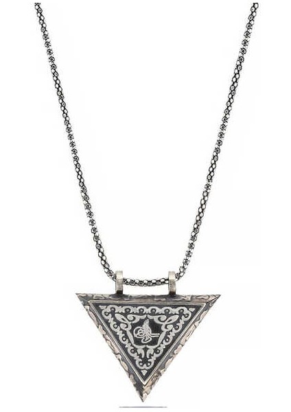 Gümüş Üçgen Içi Açılabilen Tuğra Muskalık Kolye