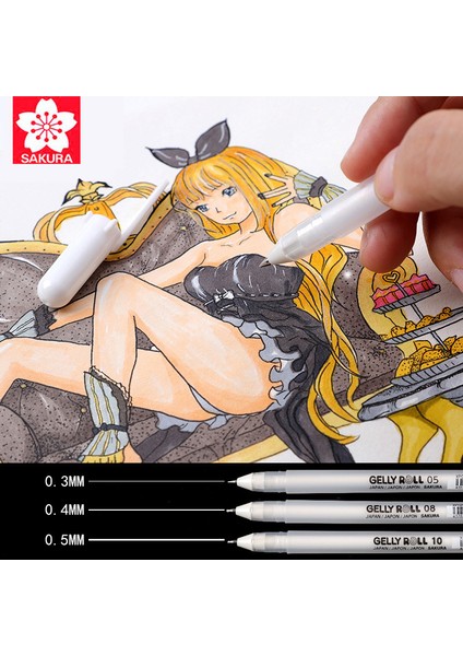 Beyaz 05 Stili Sakura Beyaz Altın Gümüş Gelly Roll Klasik Vurgu Kalem Jel Mürekkep Kalemler Parlak Beyaz Kalem Vurgu Kalemleri Renk Vurgulama (Yurt Dışından) fırsatları