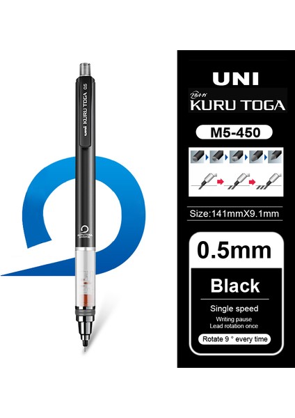 M5-450 Siyah Stil 1 Adet Japon Unı Kuratoga Otomatik Kalem M Sınırlı Mmt Otomatik Döner Yazma Sürekli Kurşun (Yurt Dışından)
