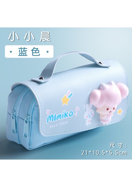 Xiao Xiao Mavi Tarzı Sevimli Kedi Tasarımı Çift Katmanlı Kalem Kutusu Okul Kılıfı (Yurt Dışından)