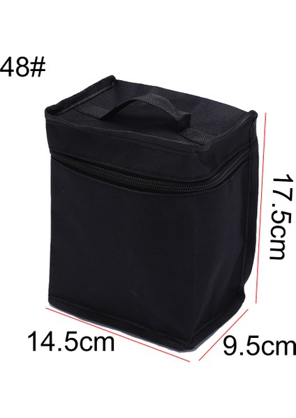 48 Adet Tarzı Sanat Kalemleri Fermuarlı Tuval Saklama Kalem Çantası - Siyah (Yurt Dışından)