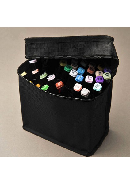 48 Adet Tarzı Sanat Kalemleri Fermuarlı Tuval Saklama Kalem Çantası - Siyah (Yurt Dışından) indirimleri