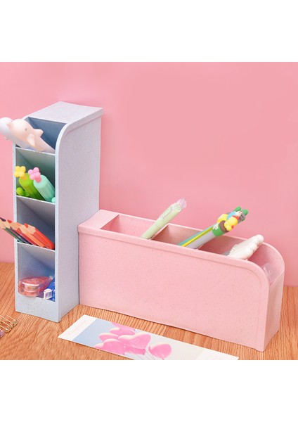 Mavi Stil Yaratıcı Moda Eğik Kalem Tutucu Buğday Sapı Kore Stili Çok Fonksiyonlu Masaüstü Depolama Kutusu Ofis Kırtasiye Kawaii (Yurt Dışından) modelleri