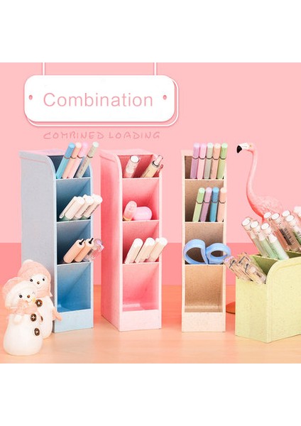 Mavi Stil Yaratıcı Moda Eğik Kalem Tutucu Buğday Sapı Kore Stili Çok Fonksiyonlu Masaüstü Depolama Kutusu Ofis Kırtasiye Kawaii (Yurt Dışından) fırsatları