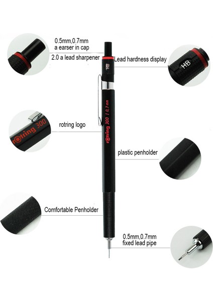 2.0 mm Set Stili Rotring 300 Mekanik Kalem Otomatik Kalem Plastik Kalem Tutucu Kırtasiye Yazma Malzemeleri (Yurt Dışından) modelleri