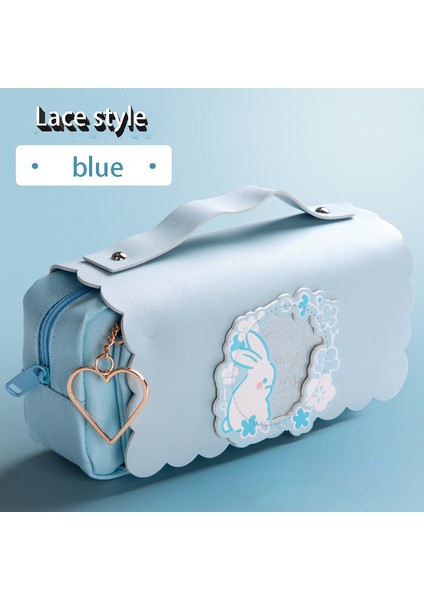 Dantel Mavi Tarzı Sevimli Kawaii Büyük Kapasiteli Kalem Kutusu Okul Kalem Kutusu Malzemeler Kalem Çantası Kızlar Hediye Kılıfı Kırtasiye (Yurt Dışından)