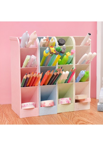 Pembe Tarzı Yaratıcı Moda Eğik Kalem Tutucu Buğday Sapı Kore Stili Çok Fonksiyonlu Masaüstü Depolama Kutusu Ofis Kırtasiye Kawaii (Yurt Dışından) fiyatları