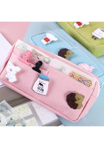 Orman-Yeşil Tarzı Sevimli Mor Tuval Kalem Kutusu Sevimli Hayvan Rozeti Pembe Kalemlik Büyük Okul Kalem Çantaları Kız Öğrenci Kırtasiye Malzemeleri (Yurt Dışından) indirimleri