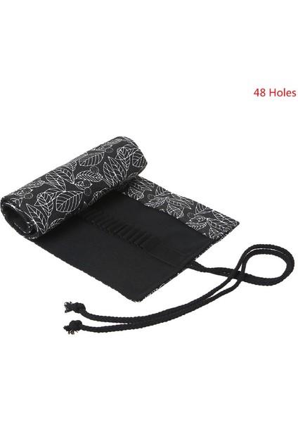 48 Delik Stili J2HC Güzel Yaprak Okul Kalem Kutusu Silindir Delikli Kanvas Rulo Makyaj Kanvas Kalem Çantası Kızlar ve Erkekler Için (Yurt Dışından)