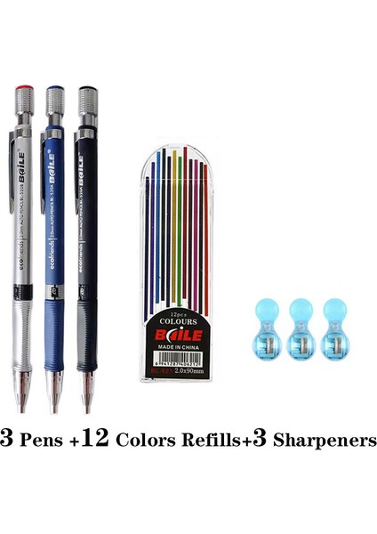 3pens Renk Kurşun Stili Öğrenci Ofisi 2.0 Mekanik Kurşun Kalem Üçgen Kaymaz Grolor Kurşun Çizim Kalemi ile Kalemtıraş (Yurt Dışından)
