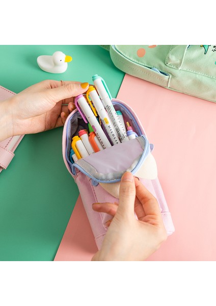 Pembe Dinozor Stili Sevimli Şanslı Kedi ve Dinozor Kalem Kalem Çantası Karikatür Okul Çantası Şekli Depolama Organizatörü Kalemler Kalemler Okul A6785 (Yurt Dışından) fırsatları