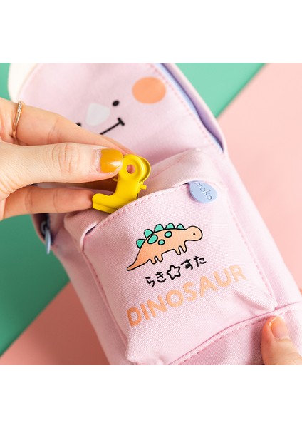 Pembe Dinozor Stili Sevimli Şanslı Kedi ve Dinozor Kalem Kalem Çantası Karikatür Okul Çantası Şekli Depolama Organizatörü Kalemler Kalemler Okul A6785 (Yurt Dışından) indirimleri