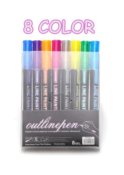 8 Renk Stili Çift Çizgili Floresan Boya Kalemleri Glitter Marker Pe Renkleri Beyaz Tahta Yuvarlak Uç Kalem El Hesap Kalemi Hat Çizgisi (Yurt Dışından)