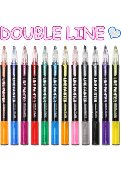 8 Renk Stili Çift Çizgili Floresan Boya Kalemleri Glitter Marker Pe Renkleri Beyaz Tahta Yuvarlak Uç Kalem El Hesap Kalemi Hat Çizgisi (Yurt Dışından)