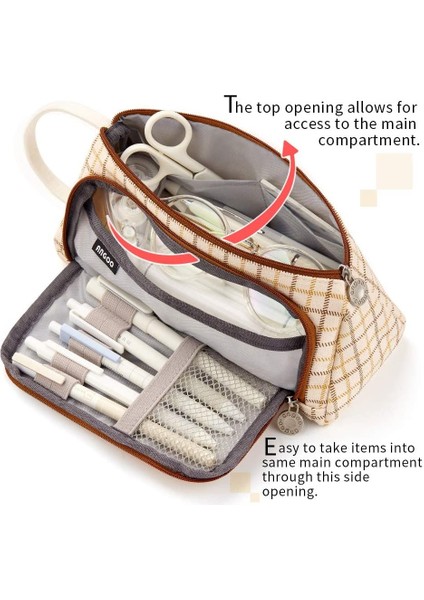 Siyah Izgara Stili Angoo [özel] Izgara Kalem Kalem Kutusu, Çoklu Yuva Ekose Depolama Çantası, Büyük Kılıf Organizatörü Için Kozmetik Öğrenci A6443 (Yurt Dışından) fırsatları