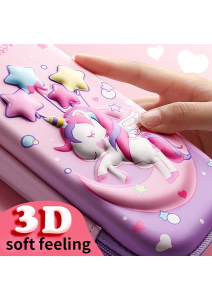 No.17 Stili 1 Adet 3D Çizgi Film Eva Büyük Kapasiteli Okul Kızı Stili Su Geçirmez Pembe Unicorn Kalem Çantası Stereoskopik Kalem Kutusu Öğrenciler Kalemlik (Yurt Dışından) modelleri