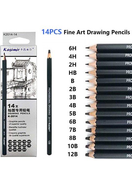 E Stili Lot Grafit Kalem Seti 6H-14B Profesyonel Eskiz Kalemleri Seti Sanat Okulu Malzemeleri Kırtasiye (Yurt Dışından)
