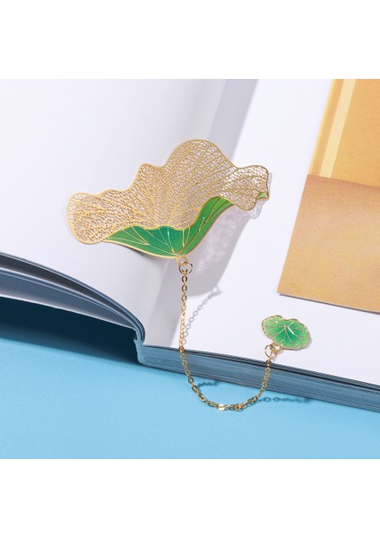 Dört Yapraklı Yonca Stili Metal Yer Işareti Çin Tarzı Vintage Yaratıcı Lotus Çiçeği Gül Yaprak Damarsız Kolye Kayısı Yaprağı Yer Işareti Hediyeler (Yurt Dışından)